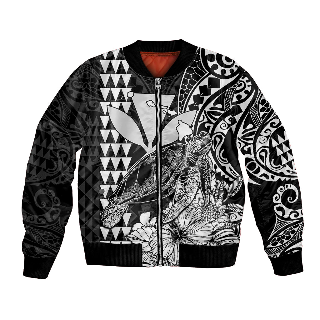 (Custom Personalised) Kakau Polynesian Tribal Hawaiian Turtle with Kanaka Maoli Black Bomber Jacket LT9 Unisex Black - Polynesian Pride