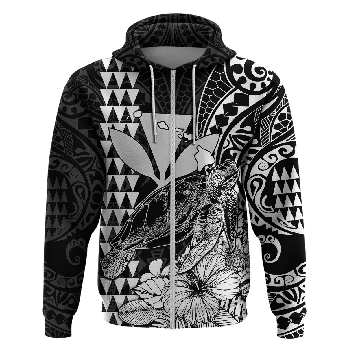 Kakau Polynesian Tribal Hawaiian Turtle with Kanaka Maoli Black Hoodie LT9 - Polynesian Pride