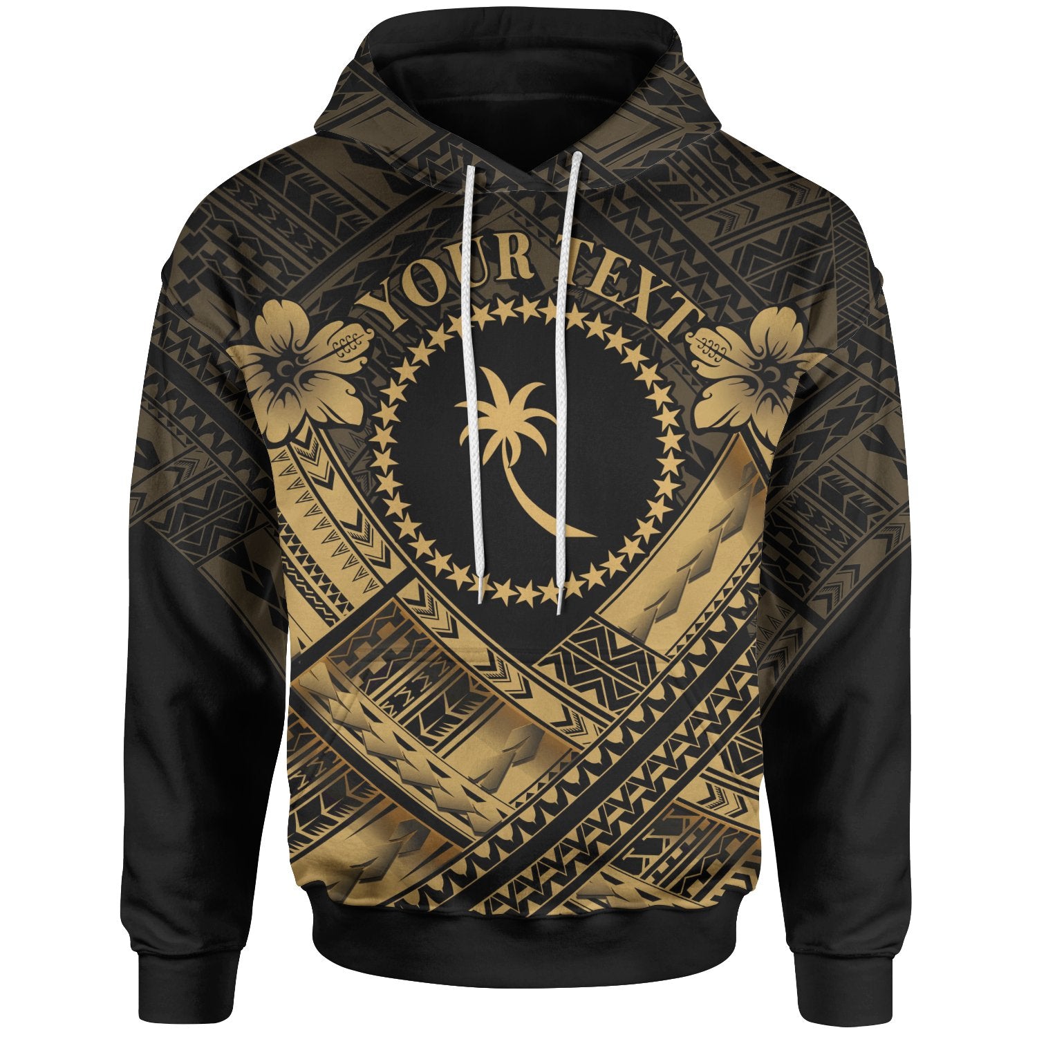 Chuuk Polynesian Custom Hoodie Chuuk Gold Seal Camisole Hibiscus Style Unisex Gold - Polynesian Pride