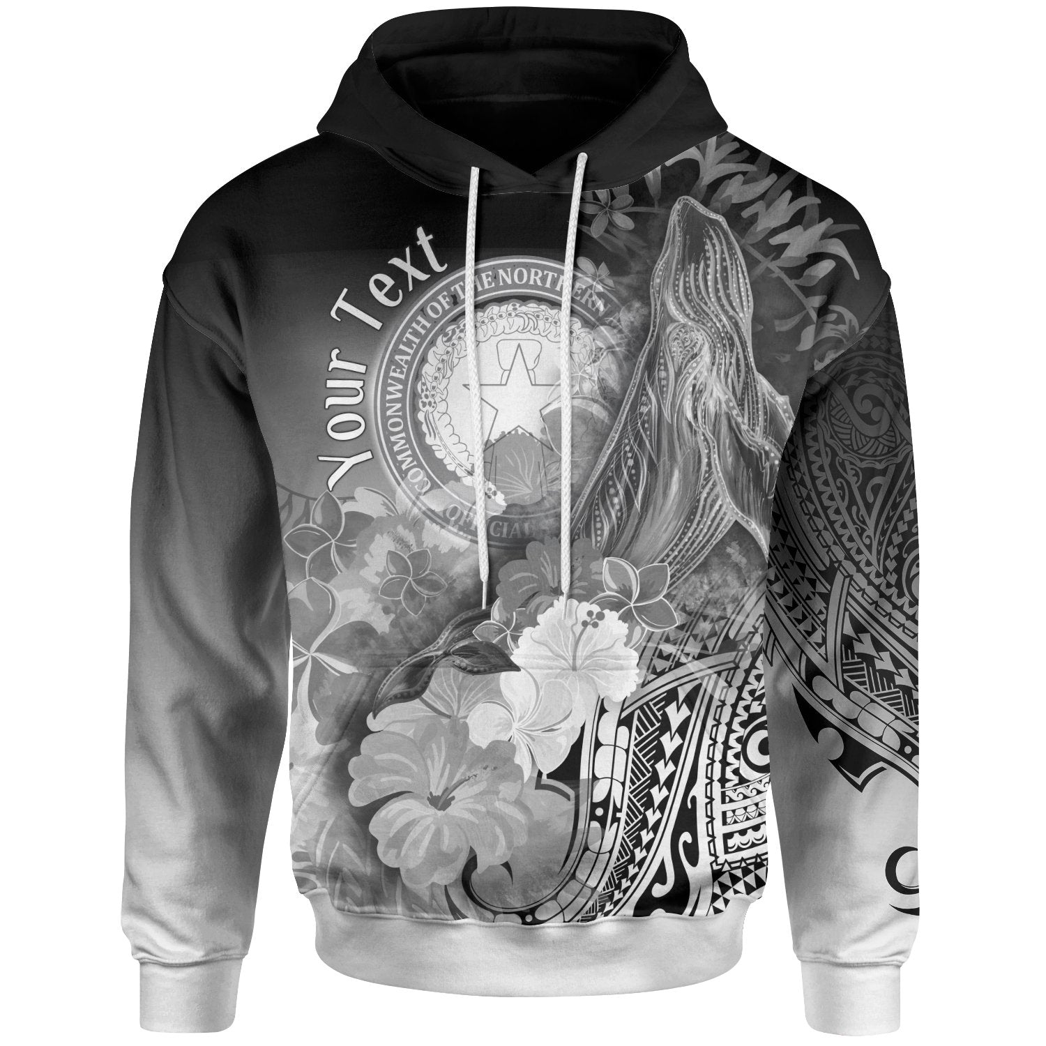 CNMI Custom Hoodie Humpback Whale with Tropical Flowers (White) Unisex White - Polynesian Pride