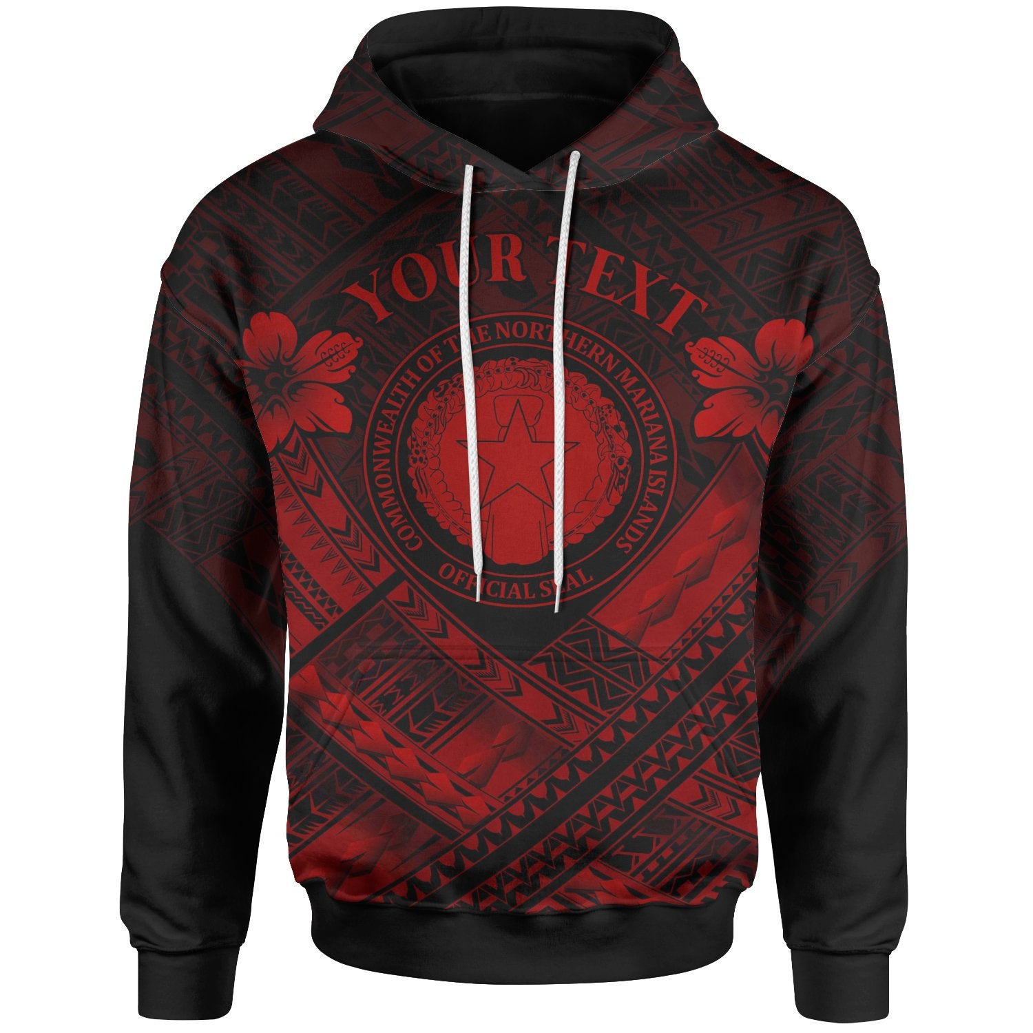 Northern Mariana Islands Custom Polynesian Hoodie CNMI Seal Camisole Hibiscus Style (Red) Unisex Red - Polynesian Pride