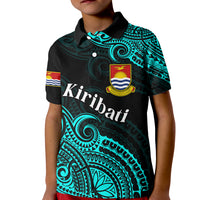 (Custom Personalised) Ribaberiki Kiribati Coat Of Arms Mix Cyan Polynesian Kid Polo Shirt LT14 Kid Cyan - Polynesian Pride