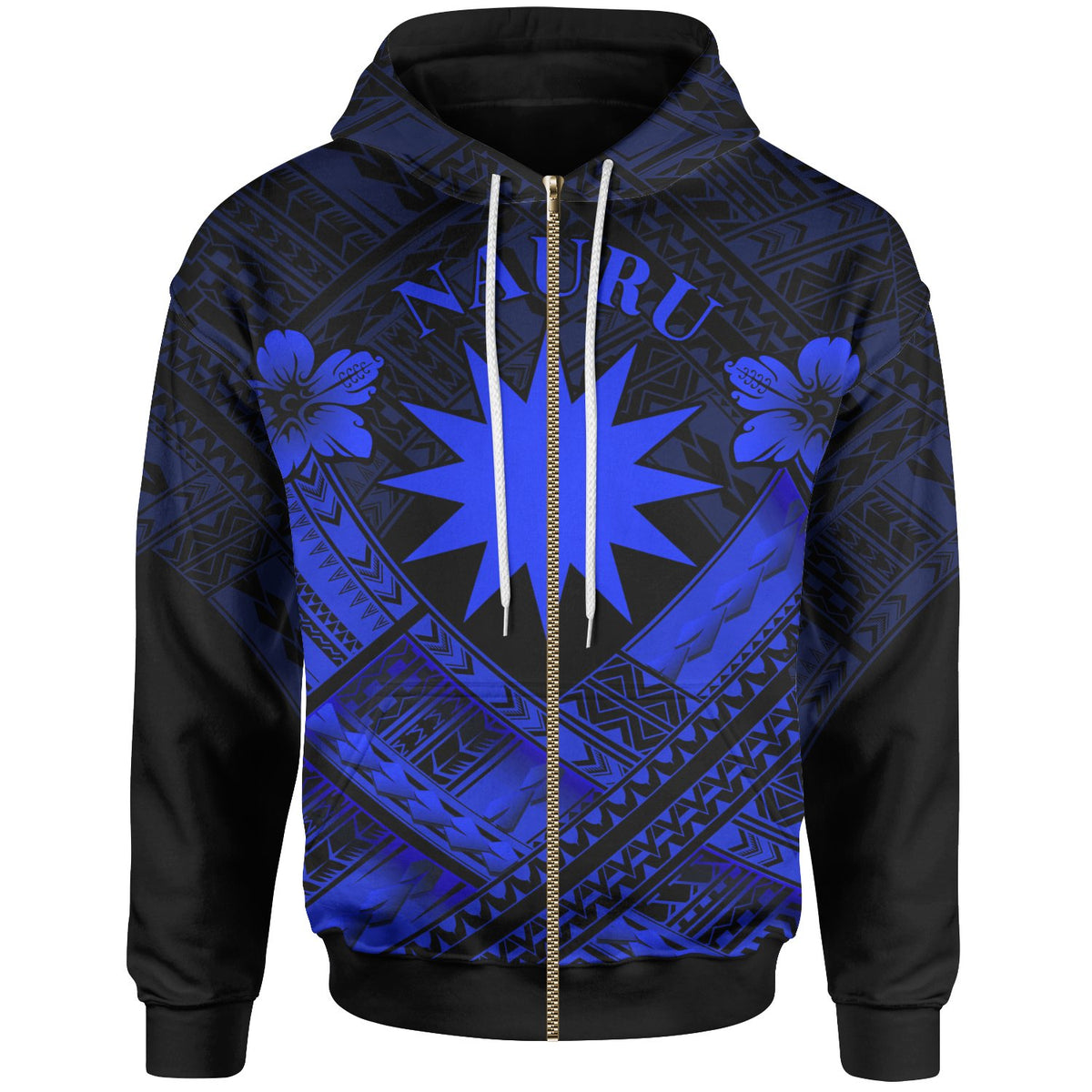 Nauru Polynesian Zip up Hoodie Nauru Blue Seal Camisole Hibiscus Style Unisex Blue - Polynesian Pride