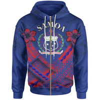 Samoa Polynesian Zip up Hoodie Samoa Seal Camisole Hibiscus Style Unisex Blue - Polynesian Pride