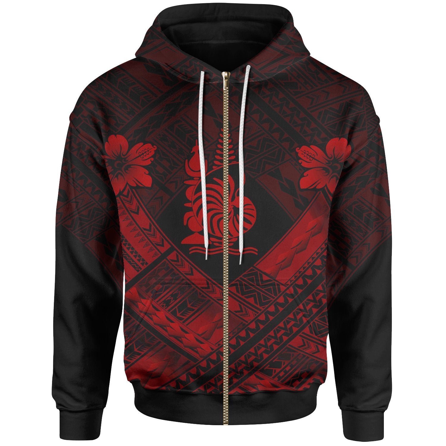 New Caledonia Polynesian Zip up Hoodie New Caledonia Red Seal Camisole Hibiscus Style Unisex Red - Polynesian Pride