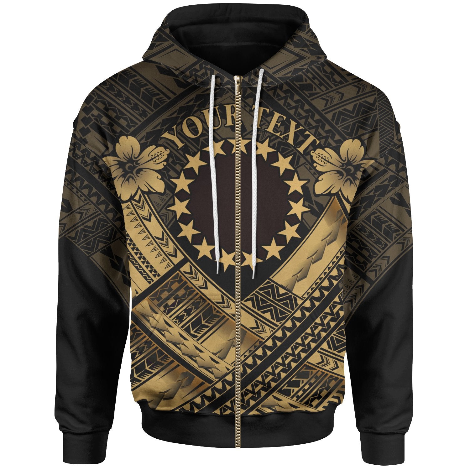 Cook Islands Polynesian Custom Zip up Hoodie Gold Seal Camisole Hibiscus Style Unisex Gold - Polynesian Pride