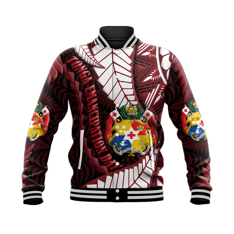 Tonga Emancipation Day Baseball Jacket Kupesi Pattern No.2 Black LT9 Unisex - Polynesian Pride