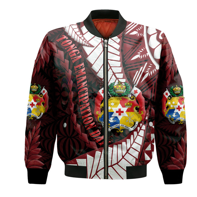 Tonga Emancipation Day Bomber Jacket Kupesi Pattern No.2 Black LT9 Unisex - Polynesian Pride