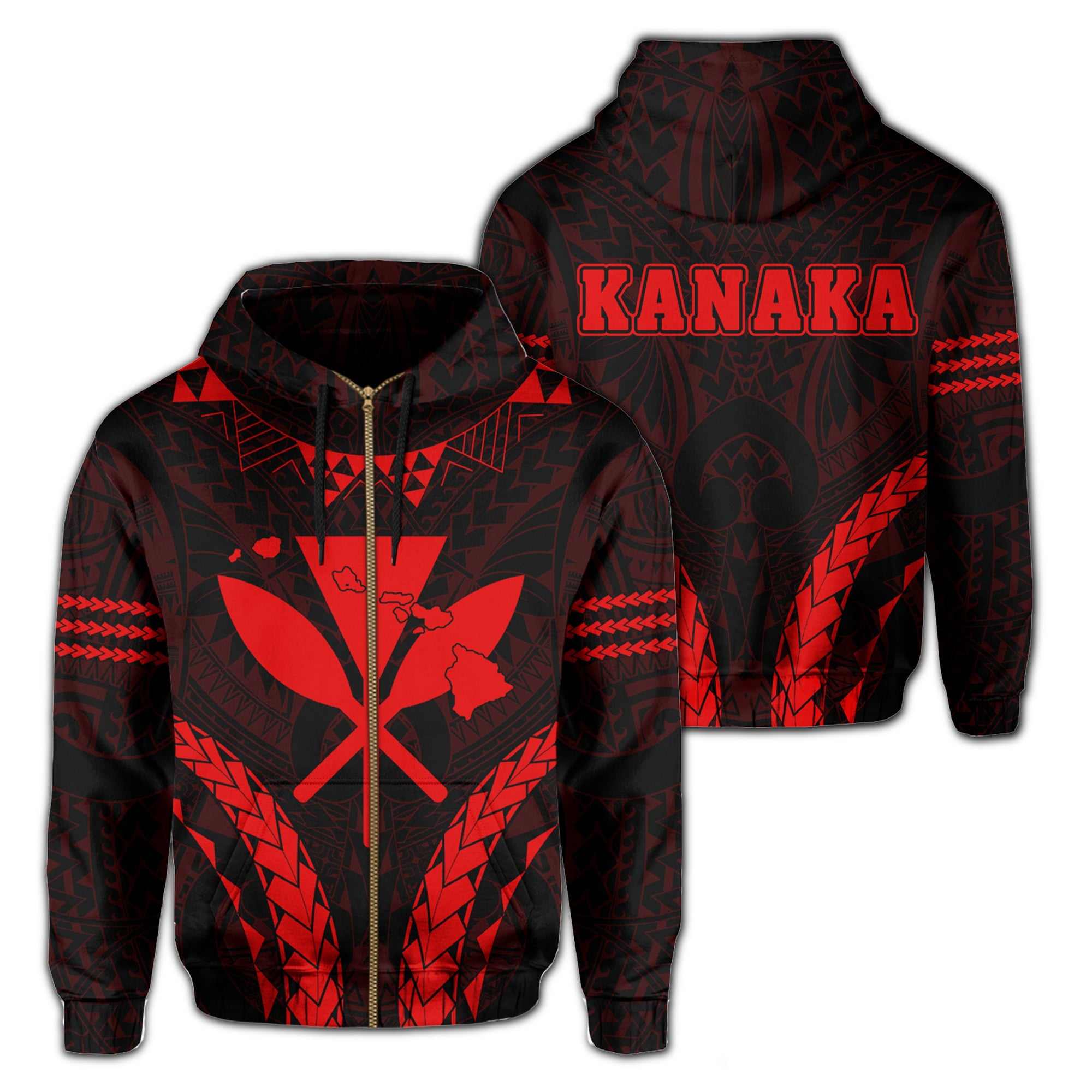 Polynesian Kakau Kanaka Map Hawaii Zip Hoodie Sport Style Version 2.0 Red Unisex Red - Polynesian Pride