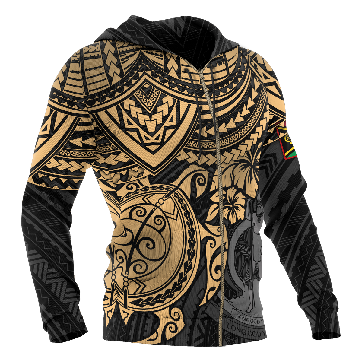 Vanuatu Polynesian Zip up Hoodie Gold Turtle - Polynesian Pride