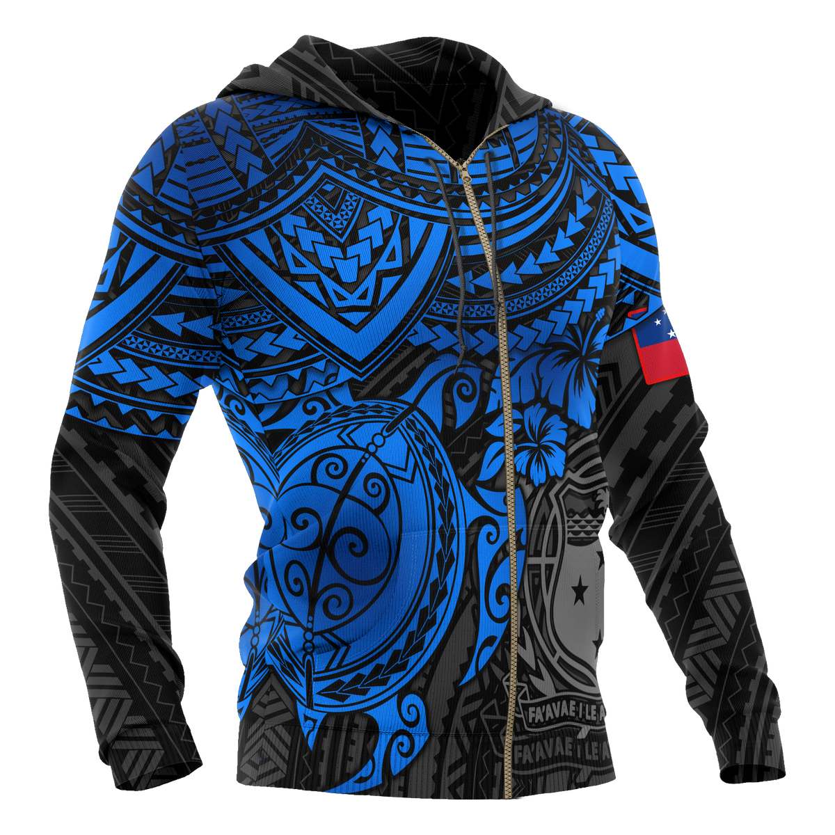 Samoa Polynesian Hoodie (Zip up) Blue Turtle - Polynesian Pride