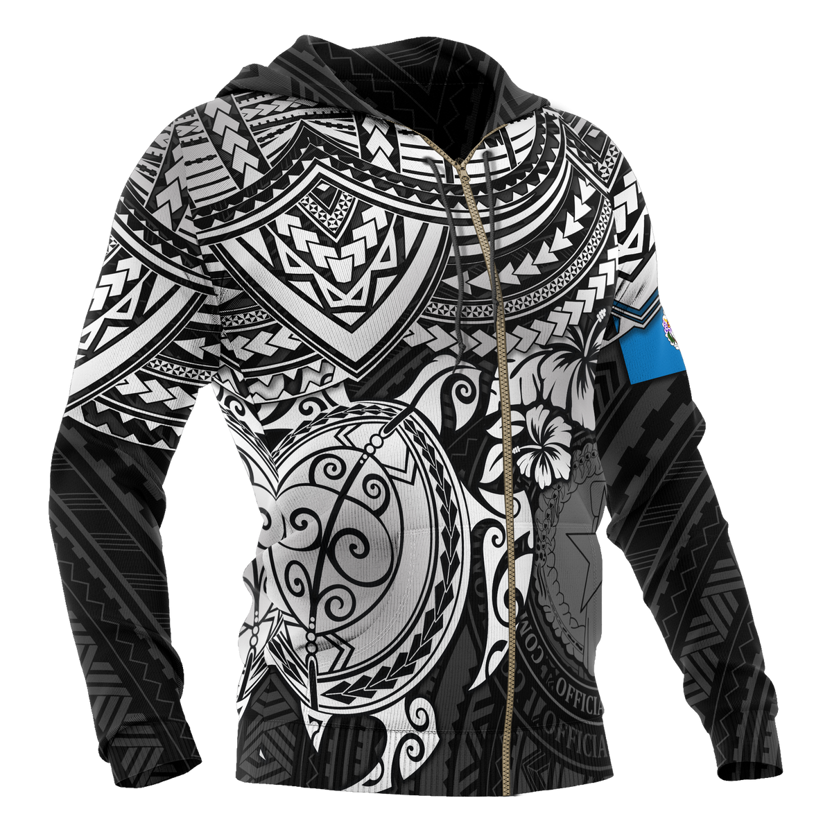 Northern Mariana Islands Polynesian Hoodie (Zip up) White Turtle - Polynesian Pride