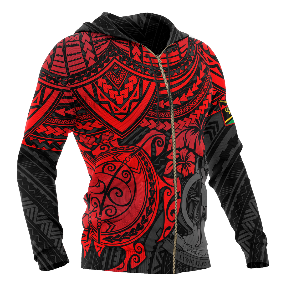 Vanuatu Polynesian Zip up Hoodie Red Turtle - Polynesian Pride