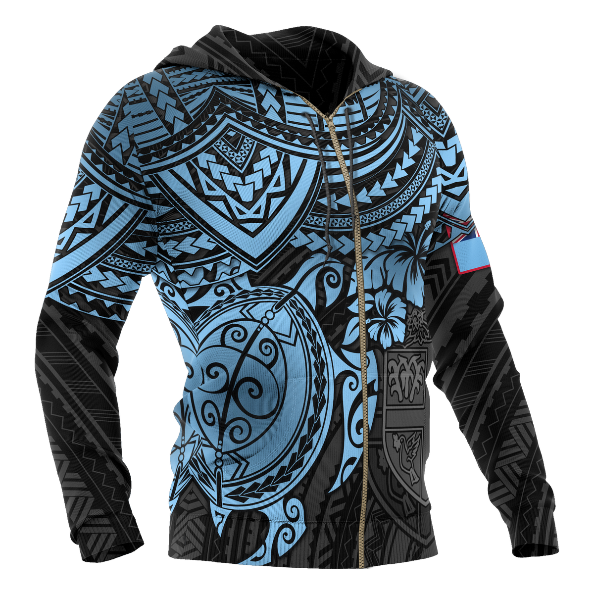 Fiji Polynesian Hoodie (Zip up) Blue Turtle - Polynesian Pride
