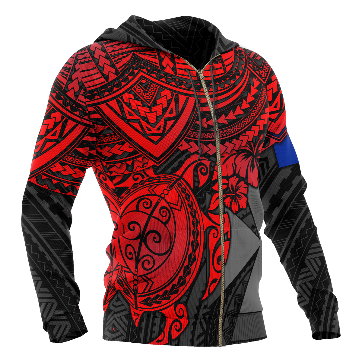 Wallis and Futuna Polynesian Hoodie (Zip up) Red Turtle - Polynesian Pride