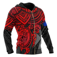 Wallis and Futuna Polynesian Hoodie (Zip up) Red Turtle - Polynesian Pride
