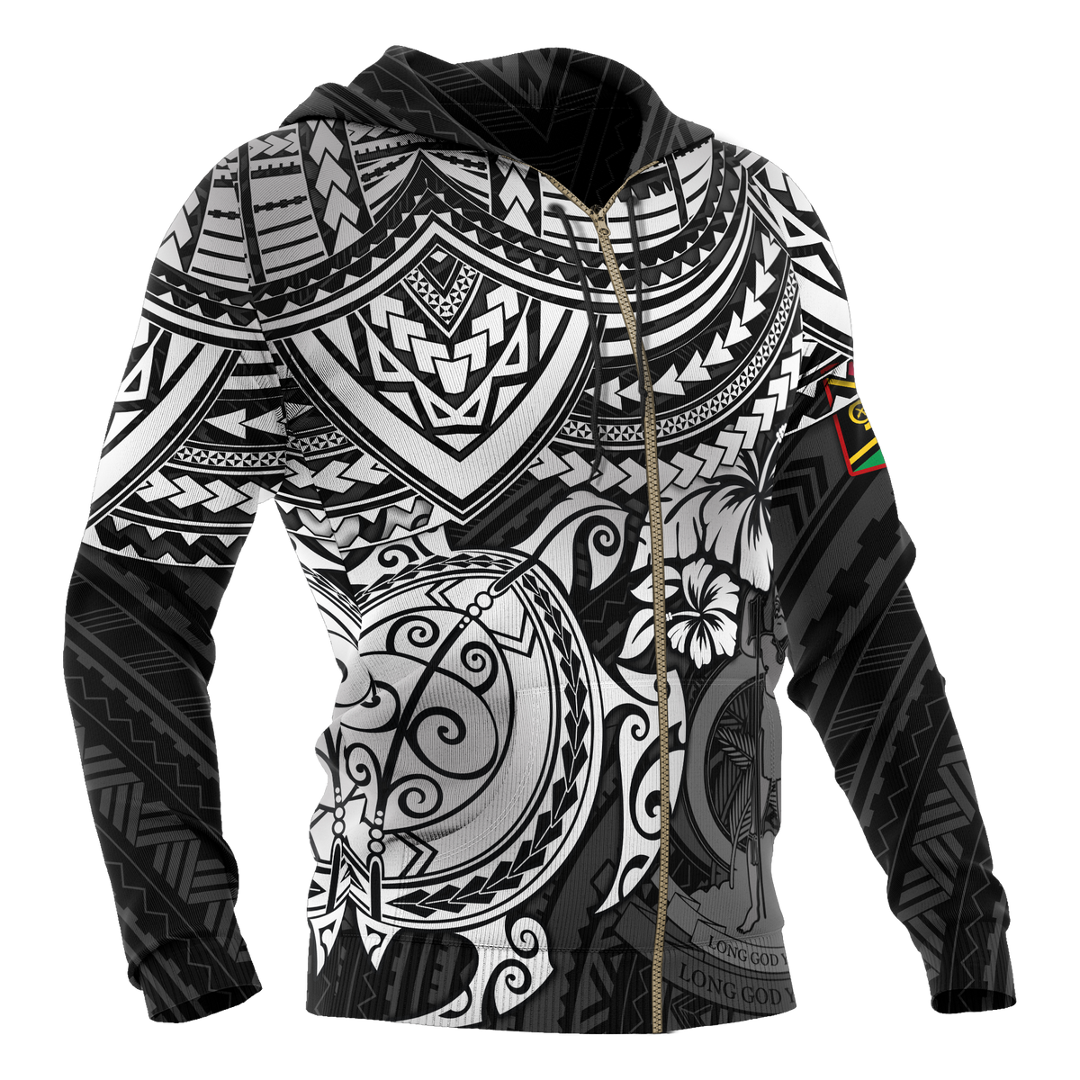 Vanuatu Polynesian Zip up Hoodie White Turtle - Polynesian Pride