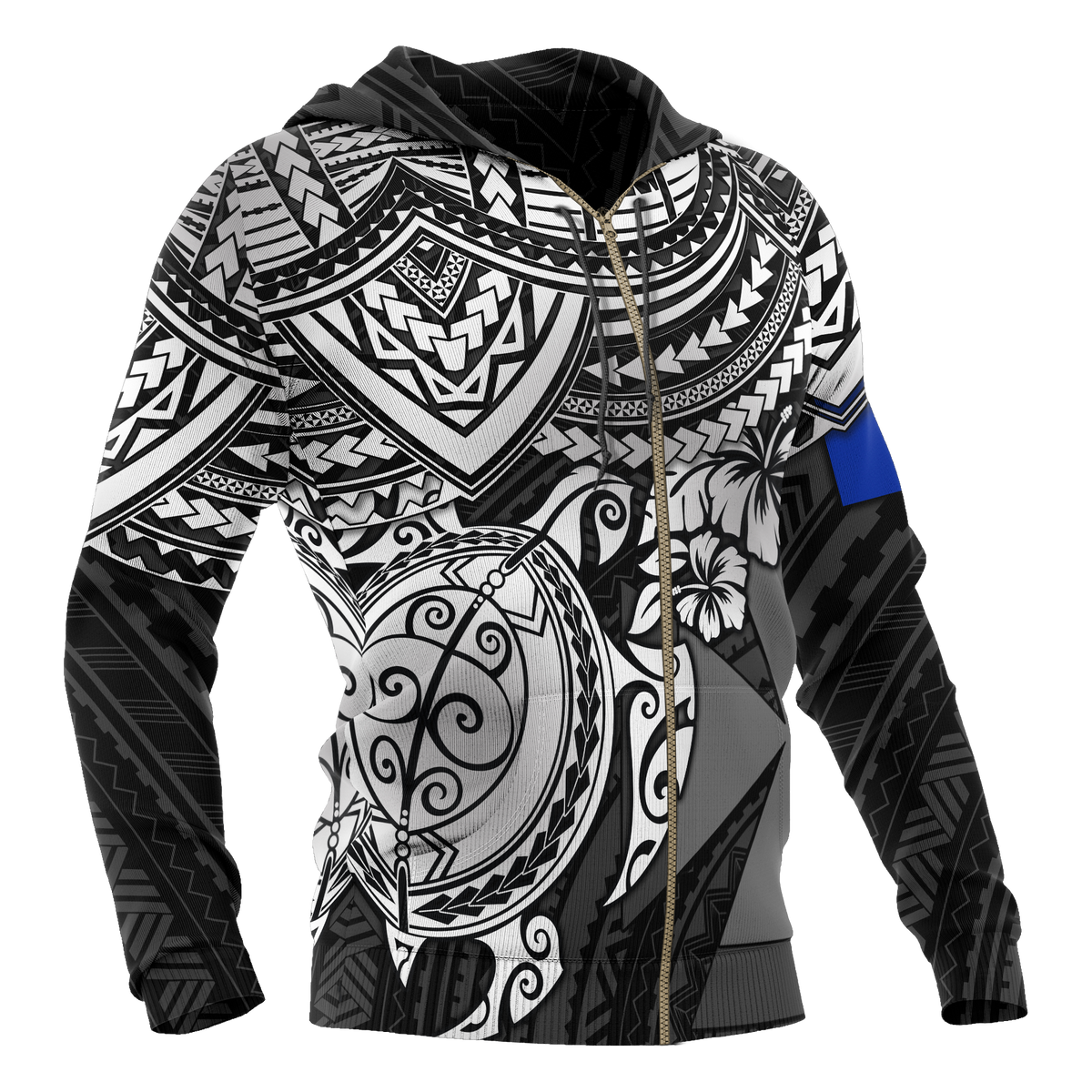 Wallis and Futuna Polynesian Hoodie (Zip up) White Turtle - Polynesian Pride