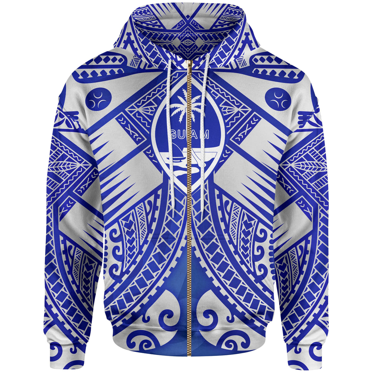 Guam Polynesian Zip up Hoodie Guam White Seal with Polynesian Tattoo Ver 02 Unisex White - Polynesian Pride