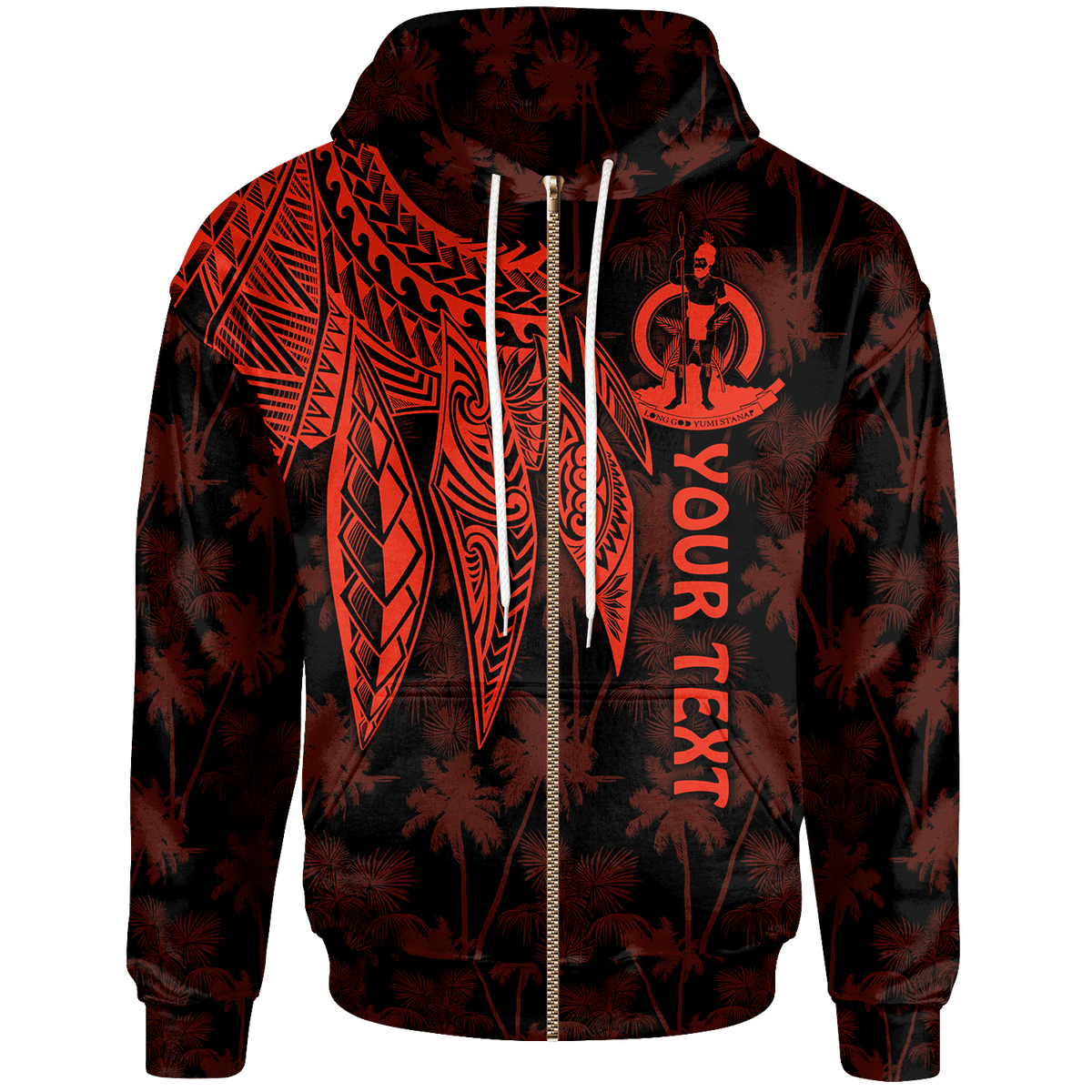 Vanuatu Custom Zip up Hoodie Polynesian Wings (Red) Unisex Red - Polynesian Pride