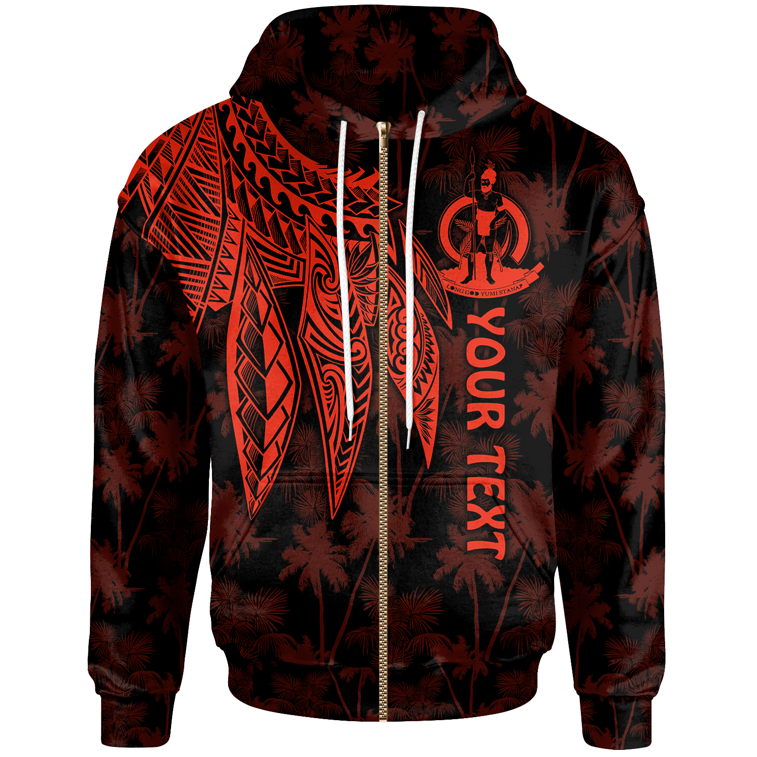 Vanuatu Custom Zip up Hoodie Polynesian Wings (Red) Unisex Red - Polynesian Pride
