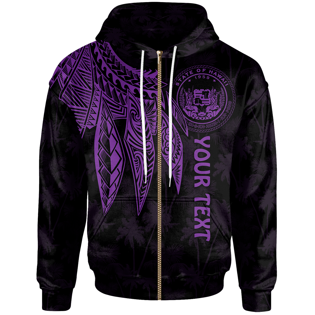 Polynesian Hawaii Custom Zip up Hoodie Polynesian Wings (Purple) Unisex Purple - Polynesian Pride