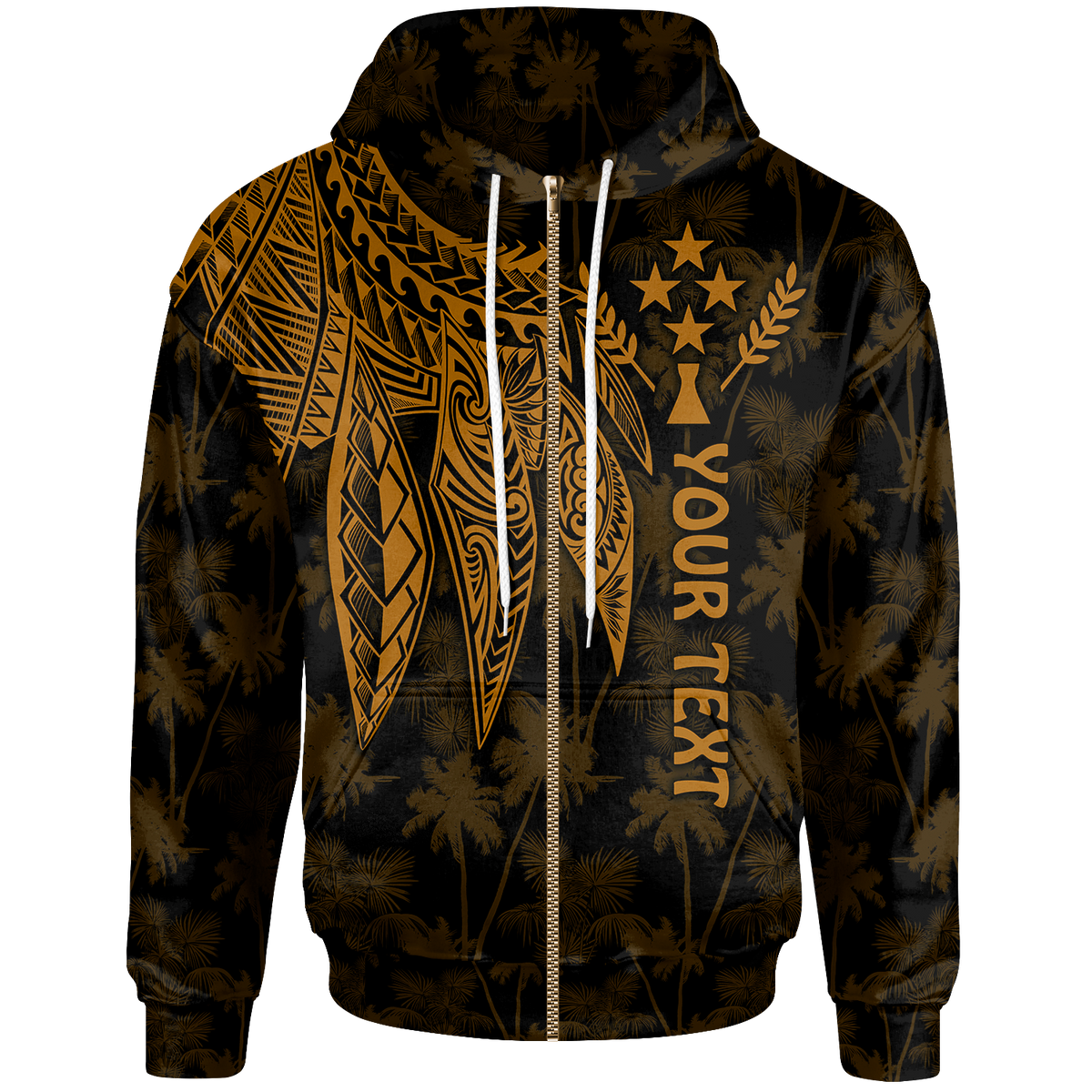 Kosrae Custom Zip up Hoodie Polynesian Wings (Golden) Unisex Golden - Polynesian Pride