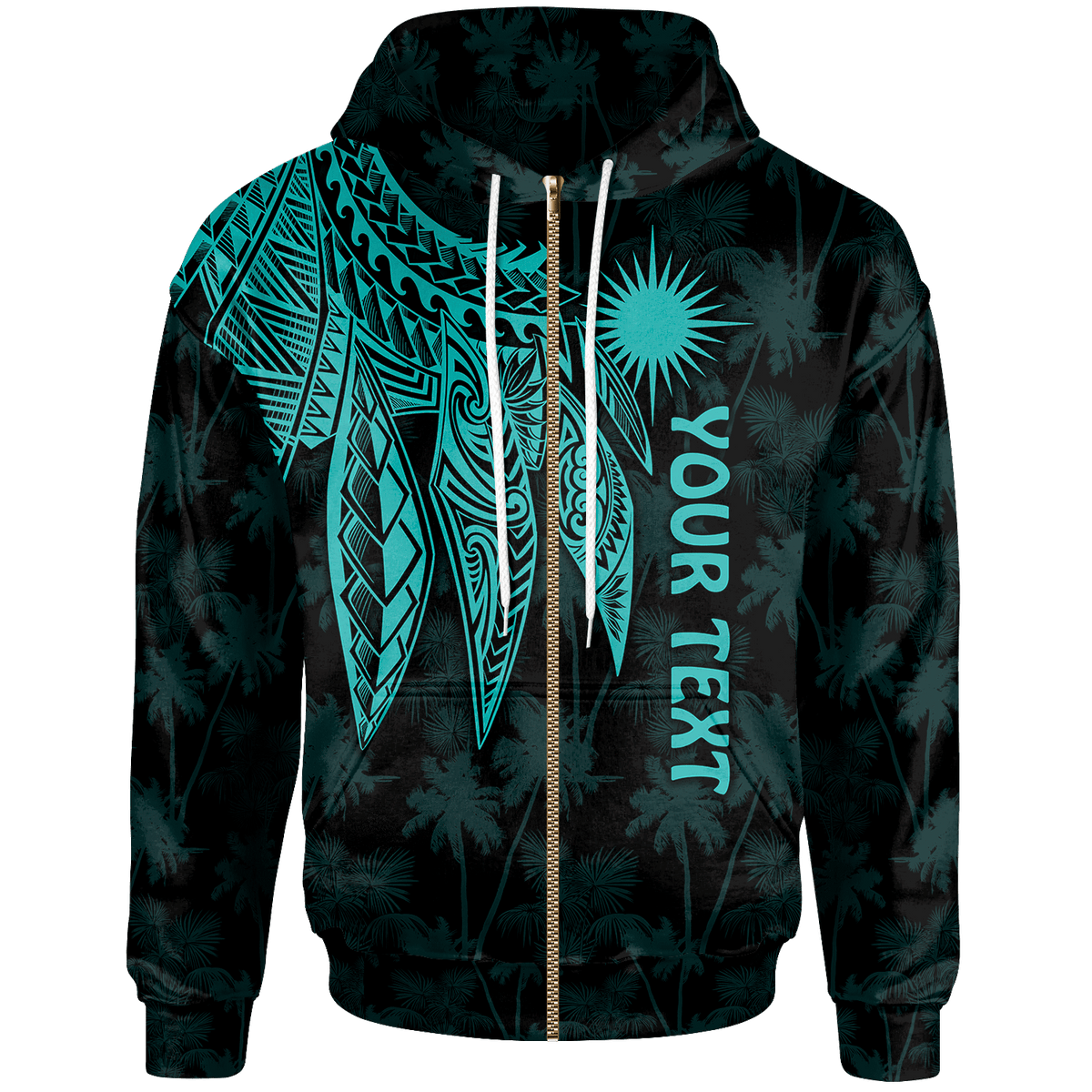 Marshall Islands Custom Zip up Hoodie Polynesian Wings (Turquoise) Unisex Turquoise - Polynesian Pride