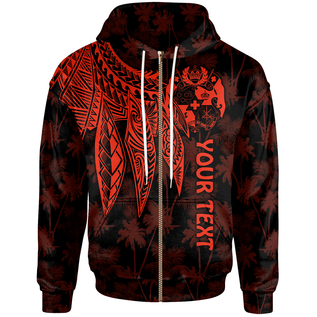 Tonga Custom Zip up Hoodie Polynesian Wings (Red) Unisex Red - Polynesian Pride