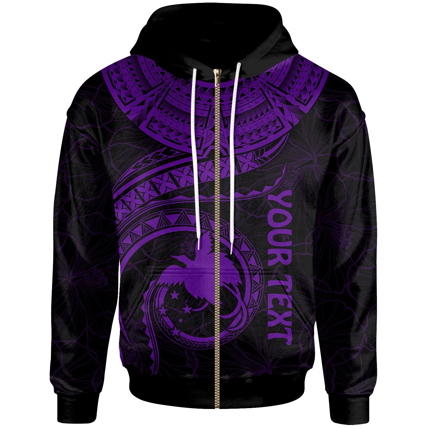 Papua New Guinea Polynesian Custom Zip up Hoodie Papua New Guinea Waves (Purple) Unisex Purple - Polynesian Pride