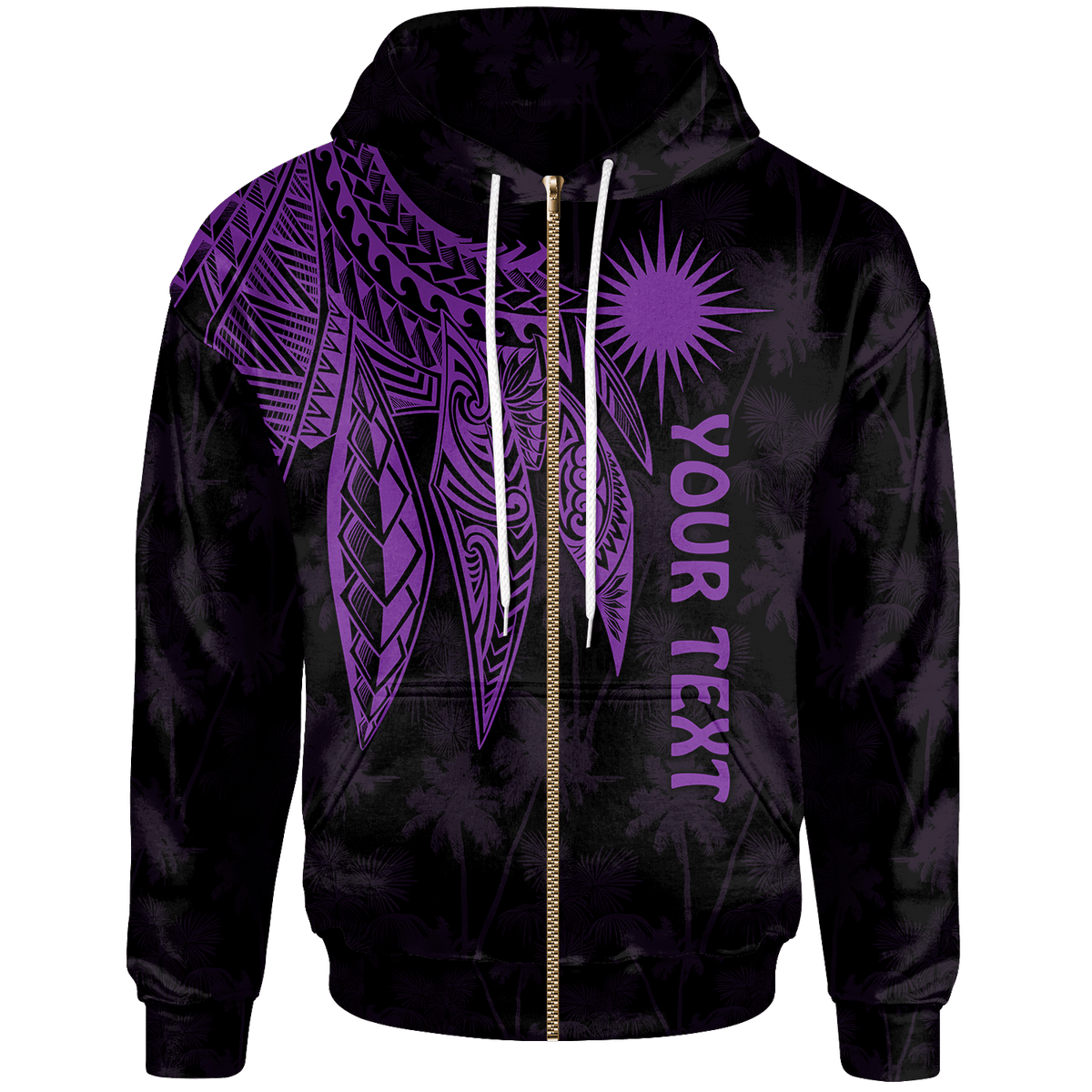 Marshall Islands Custom Zip up Hoodie Polynesian Wings (Purple) Unisex Purple - Polynesian Pride