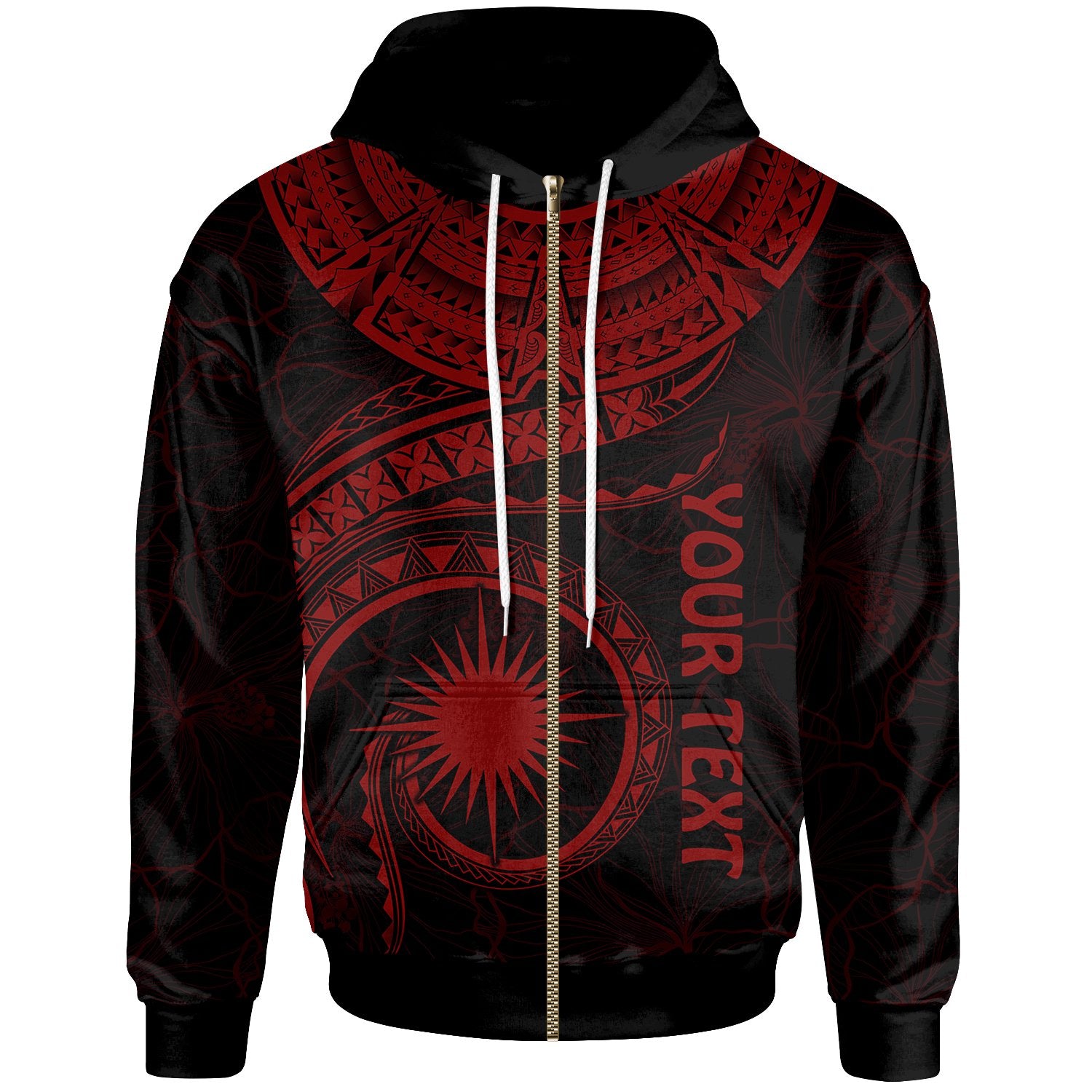 Marshall Islands Polynesian Custom Zip up Hoodie Marshall Islands Waves (Red) Unisex Red - Polynesian Pride