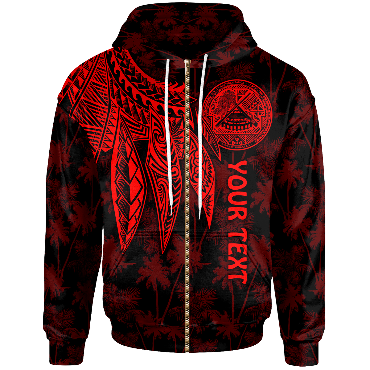 American Samoa Custom Zip up Hoodie Polynesian Wings (Red) Unisex Red - Polynesian Pride