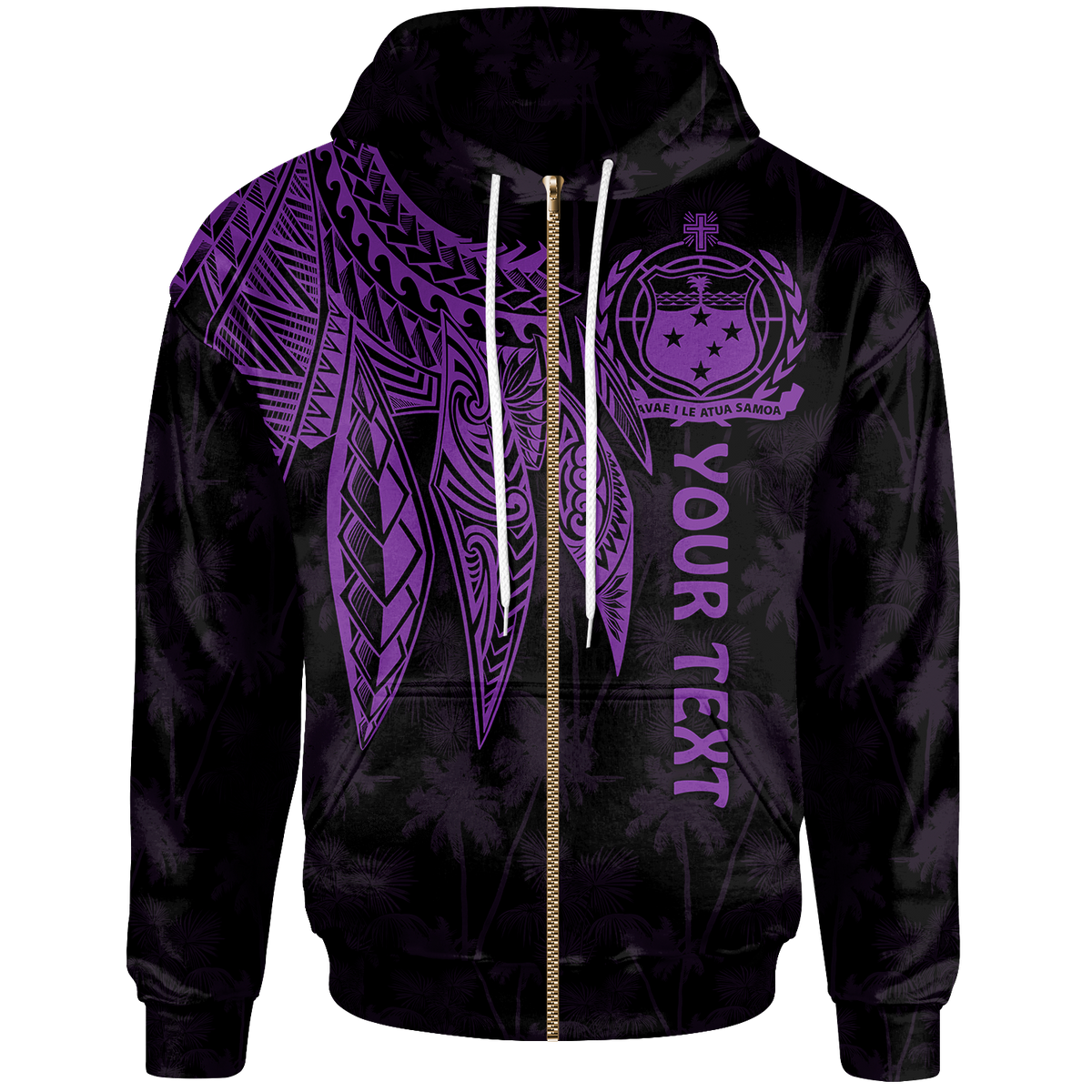 Samoa Custom Zip up Hoodie Polynesian Wings (Purple) Unisex Purple - Polynesian Pride