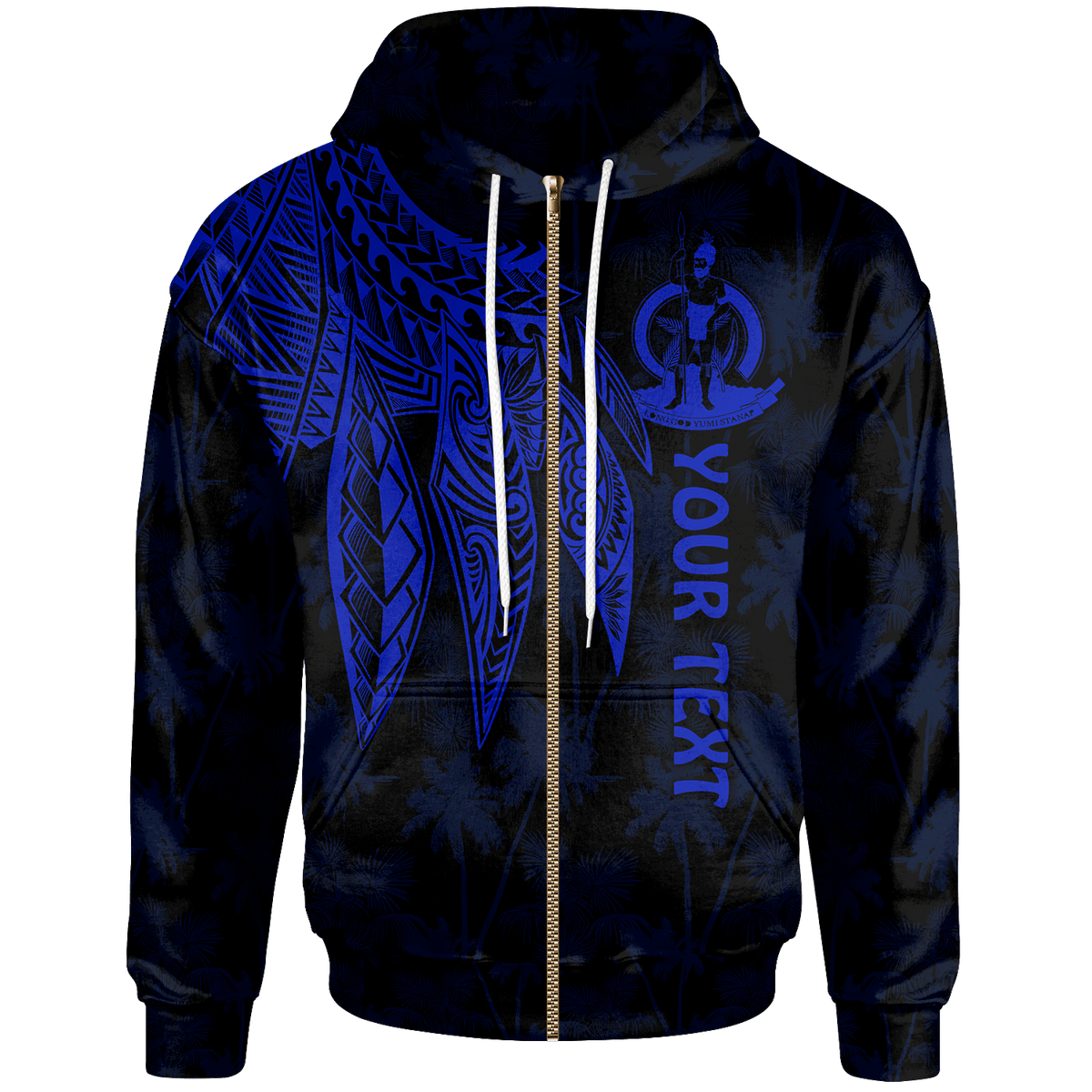 Vanuatu Custom Zip up Hoodie Polynesian Wings (Blue) Unisex Blue - Polynesian Pride