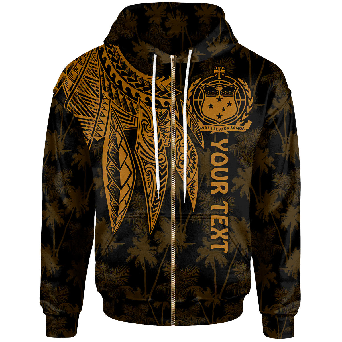 Samoa Custom Zip up Hoodie Polynesian Wings (Golden) Unisex Golden - Polynesian Pride