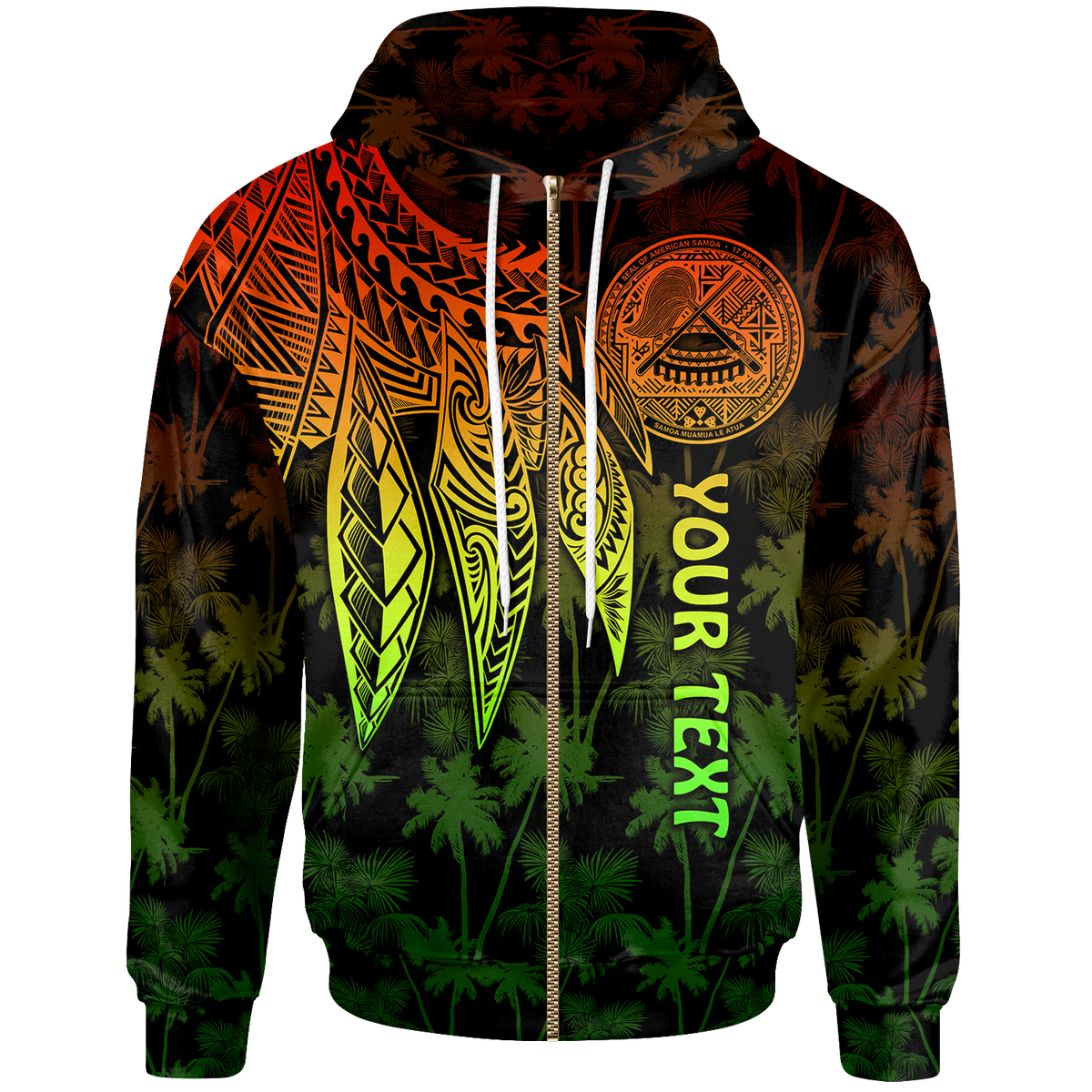 American Samoa Custom Zip up Hoodie Polynesian Wings (Reggae) Unisex Reggae - Polynesian Pride