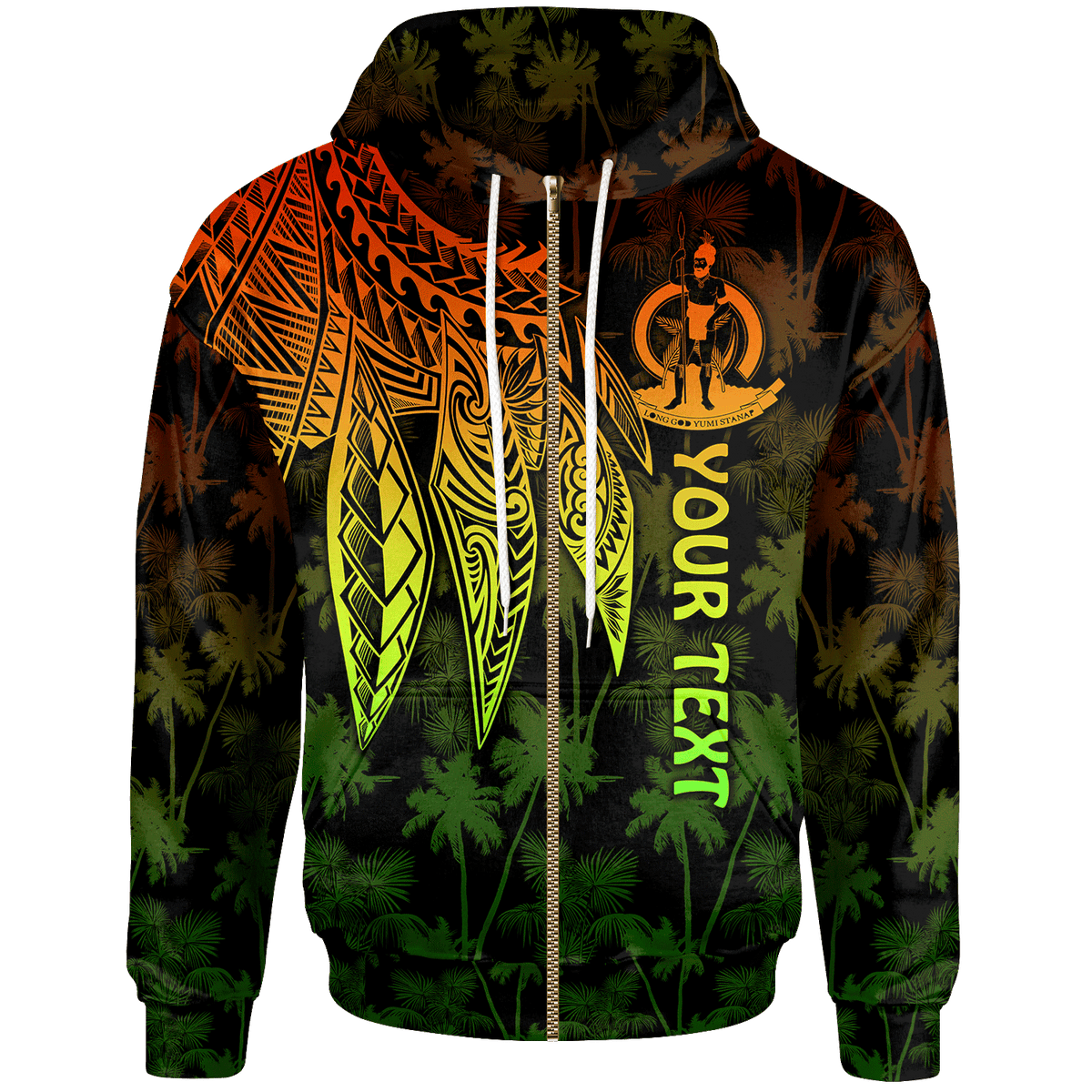 Vanuatu Custom Zip up Hoodie Polynesian Wings (Reggae) Unisex Reggae - Polynesian Pride