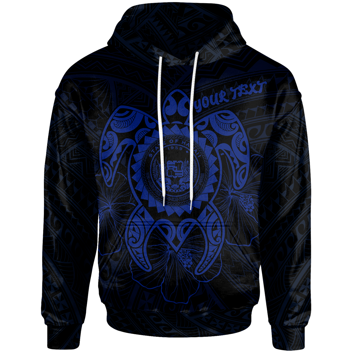 Hawaii Polynesian Custom Hoodie Vintage Polynesian Turtle (Blue) Unisex Blue - Polynesian Pride