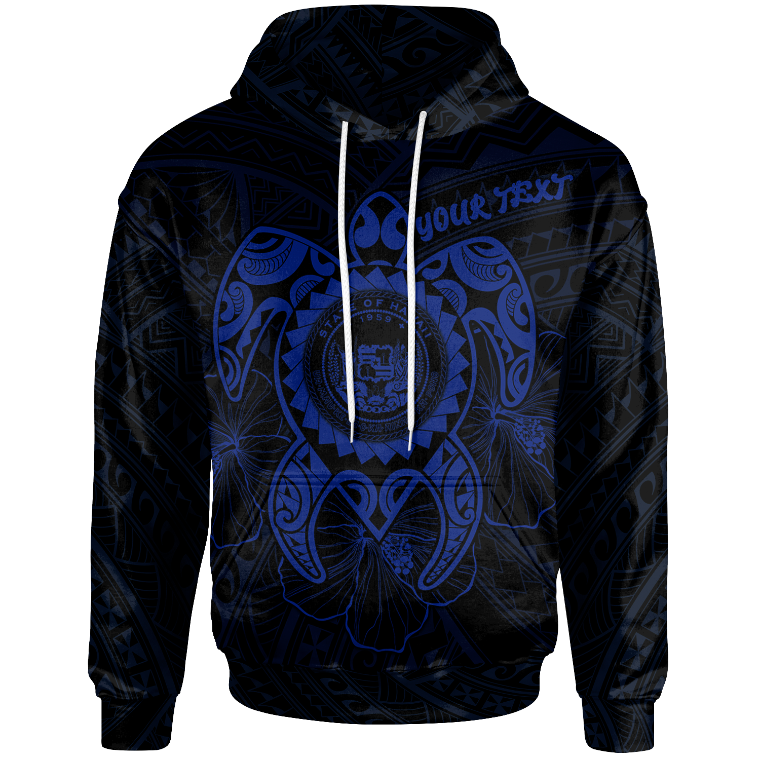 Hawaii Polynesian Custom Hoodie Vintage Polynesian Turtle (Blue) Unisex Blue - Polynesian Pride