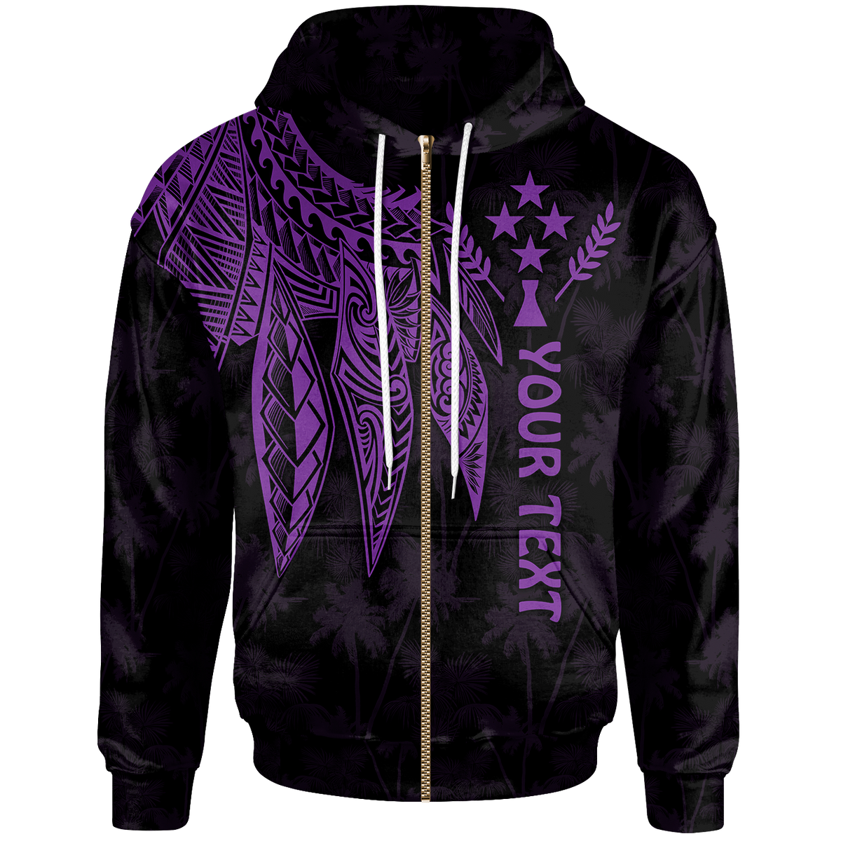 Kosrae Custom Zip up Hoodie Polynesian Wings (Purple) Unisex Purple - Polynesian Pride