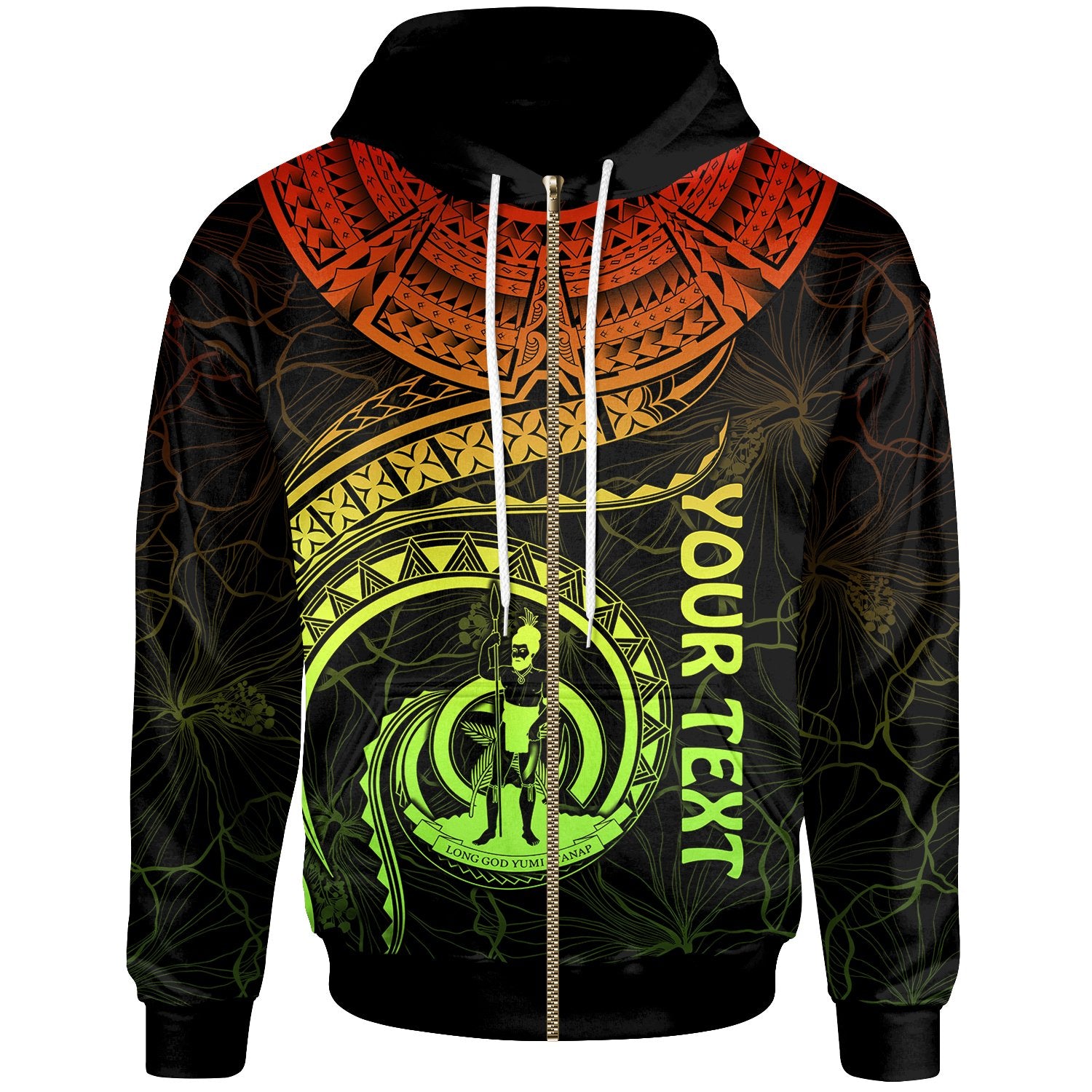 Vanuatu Polynesian Custom Zip up Hoodie Vanuatu Waves (Reggae) Unisex Reggae - Polynesian Pride