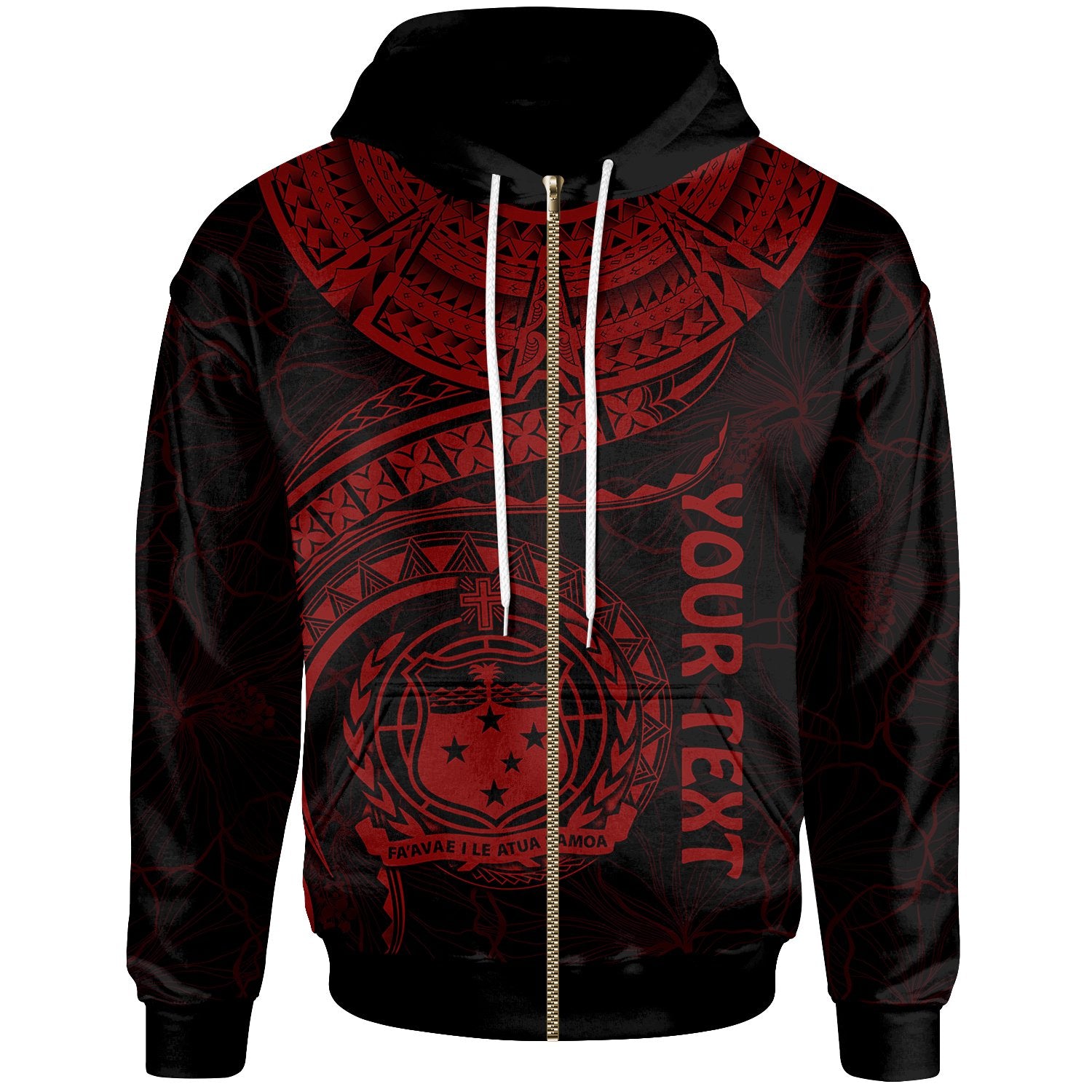 Polynesian Samoa Custom Zip up Hoodie Samoan Waves (Red) Unisex Red - Polynesian Pride