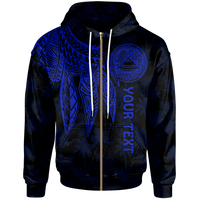 American Samoa Custom Zip up Hoodie Polynesian Wings (Blue) Unisex Blue - Polynesian Pride
