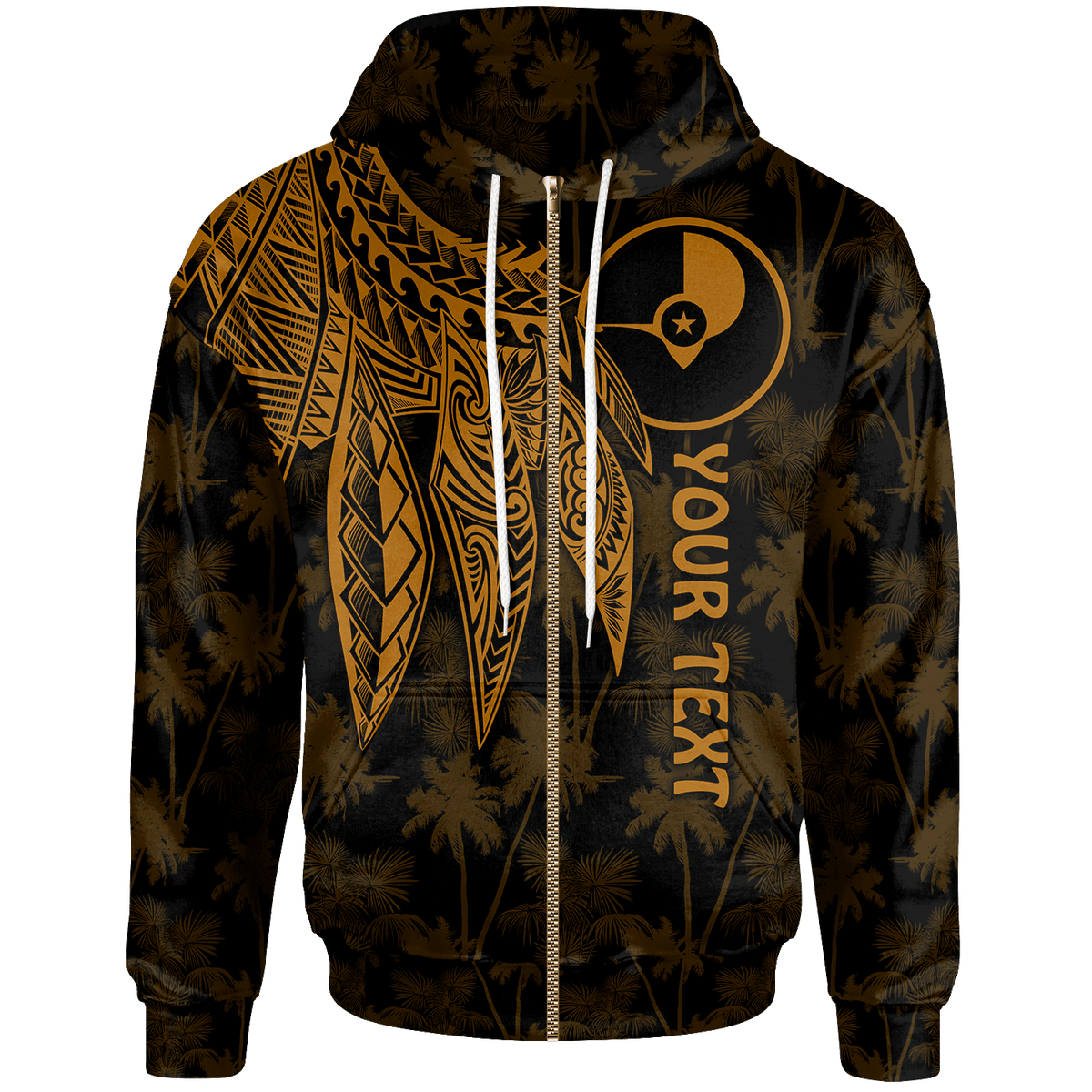 Yap Custom Zip up Hoodie Polynesian Wings (Golden) Unisex Golden - Polynesian Pride