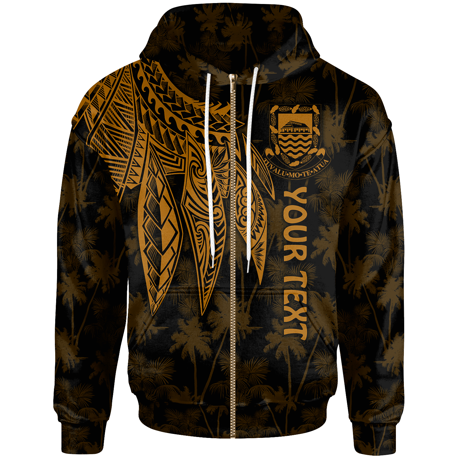 Tuvalu Custom Zip up Hoodie Polynesian Wings (Golden) Unisex Golden - Polynesian Pride