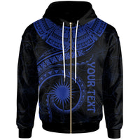 Marshall Islands Polynesian Custom Zip up Hoodie Marshall Islands Waves (Blue) Unisex Blue - Polynesian Pride