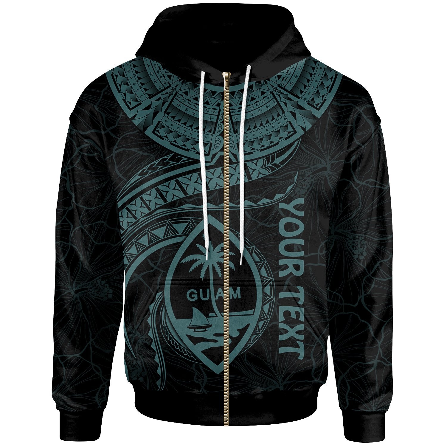 Guam Polynesian Custom Zip up Hoodie Guam Waves (Turquoise) Unisex Turquoise - Polynesian Pride