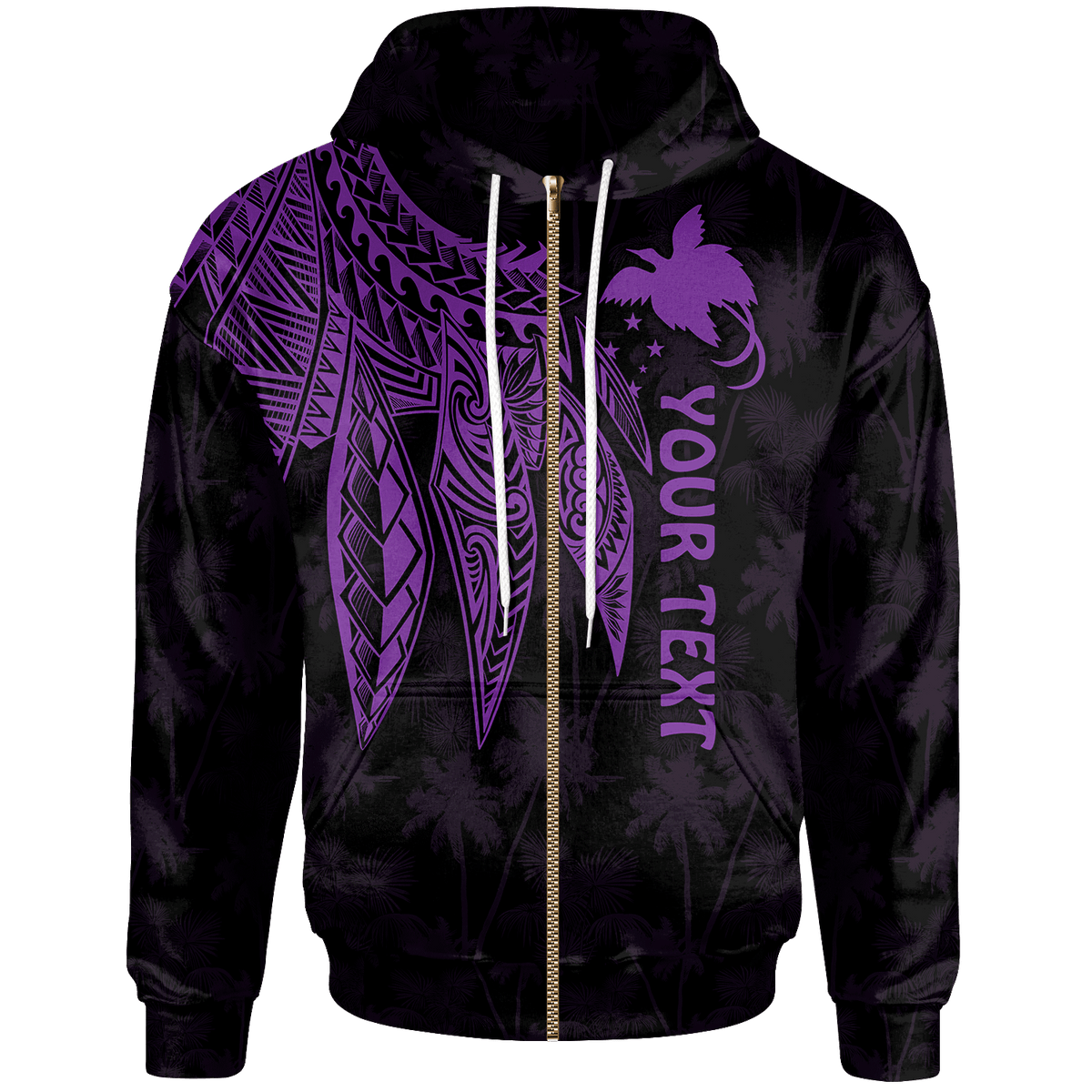 Papua New Guinea Custom Zip up Hoodie Polynesian Wings (Purple) Unisex Purple - Polynesian Pride