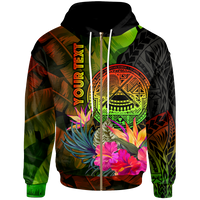 American Samoa Polynesian Custom Zip up Hoodie Hibiscus and Banana Leaves Unisex Reggae - Polynesian Pride